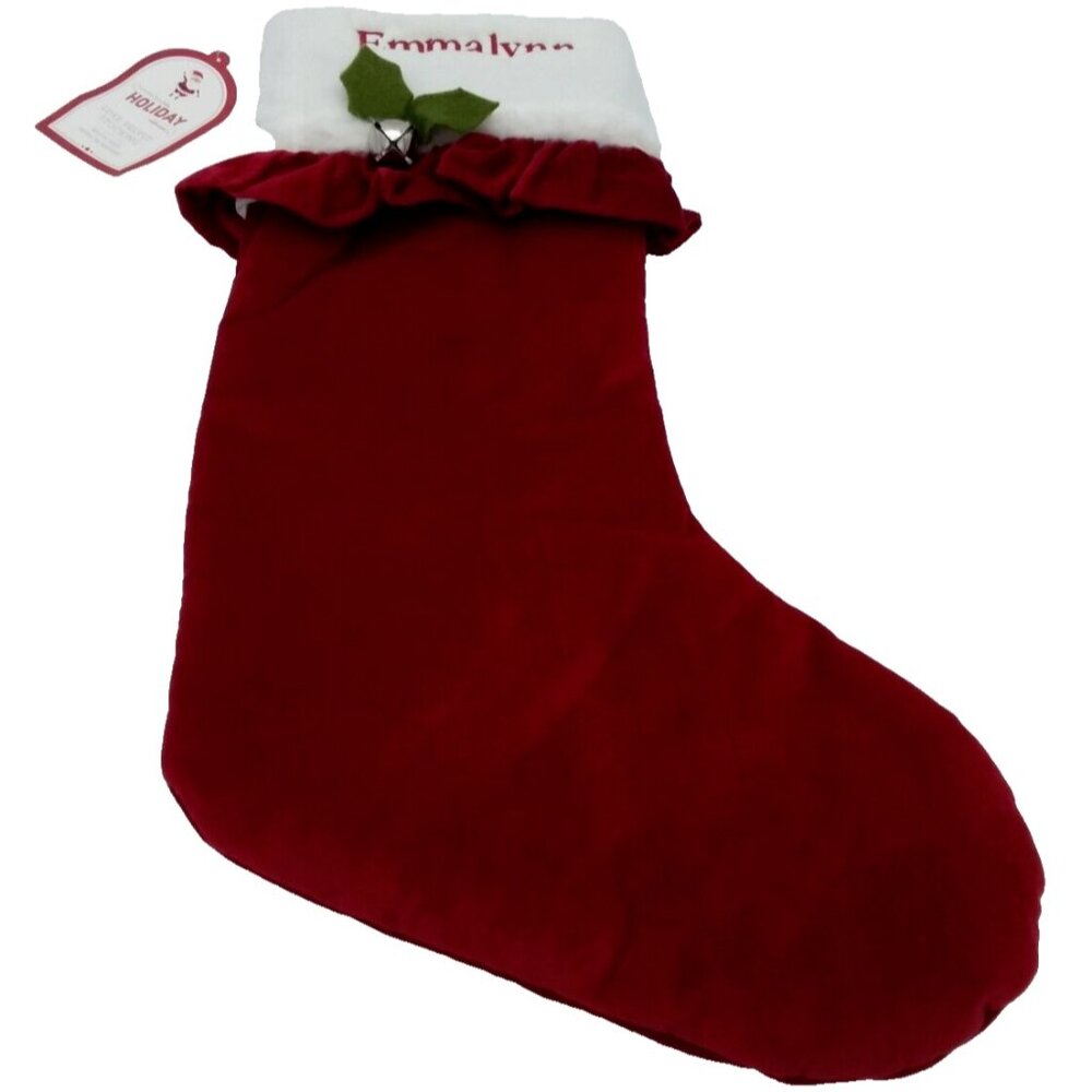 Pottery Barn Kids Emmalynn Luxe Velvet Christmas Stocking Ruffled with Bell